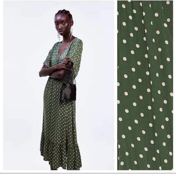 NWT Zara Green Polka Dot Print Dress size XL - Picture 4 of 12
